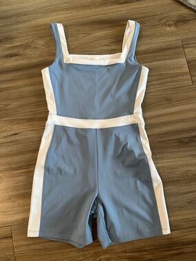Blue and White Sleeveless One-Piece Romper